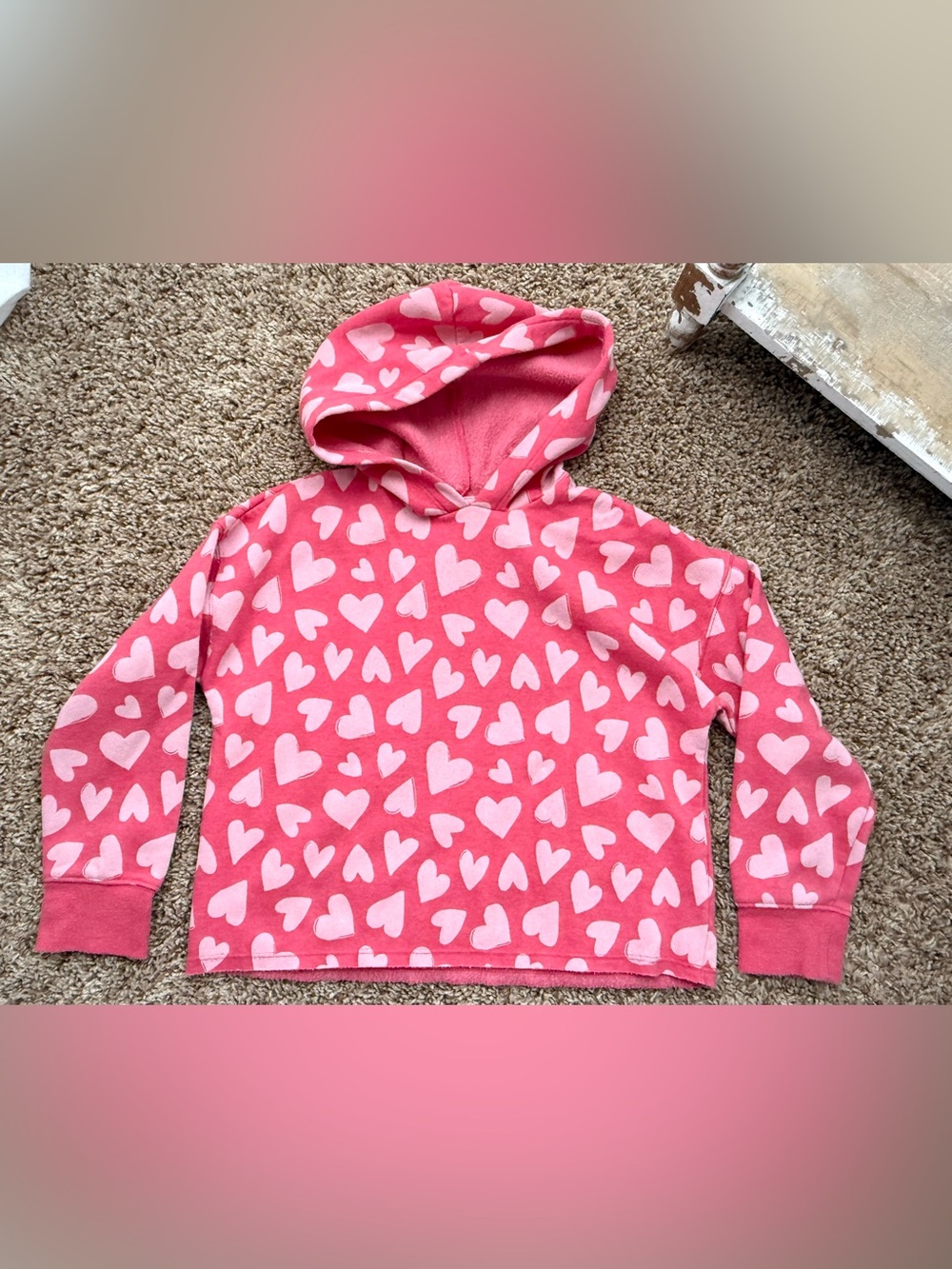 Old Navy Girls Pink Heart Print Pullover Hoodie Size 8